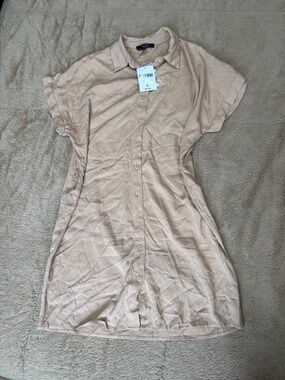 Forever 21 Tan Button-Front Mini Shirt Dress